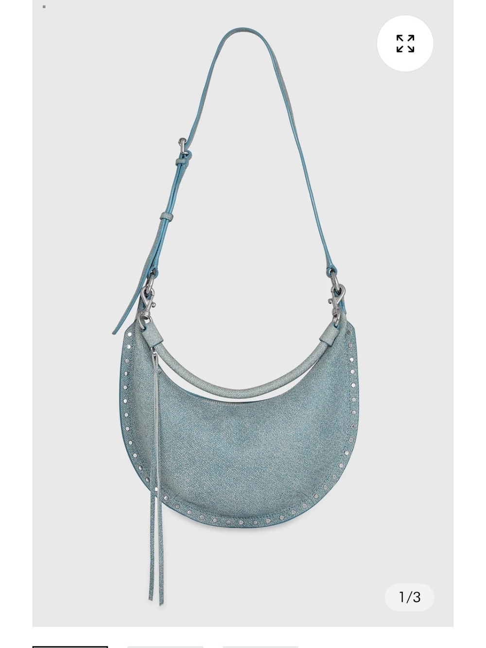 Rebecca Minkoff Dusty Blue Crescent Shoulder Bag with Stud Accents